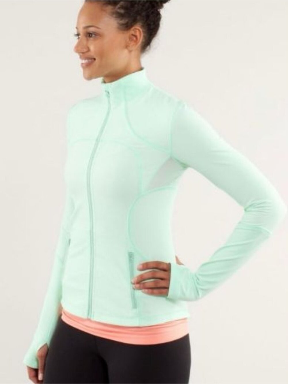 Lululemon Forme Jacket Fresh Teal Seafoam Green Luon Full Zip Thumbholes Size 6